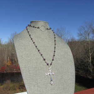 Double Hung Victorian Rosary Inspired Beaded Cross Necklace
